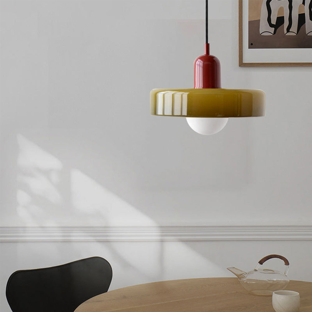 Vivolux | Pendelleuchte aus farbigem Glas | Elegante Hängeleuchte im Bauhaus-Stil | Designlampe für Wohnzimmer & Esszimmer