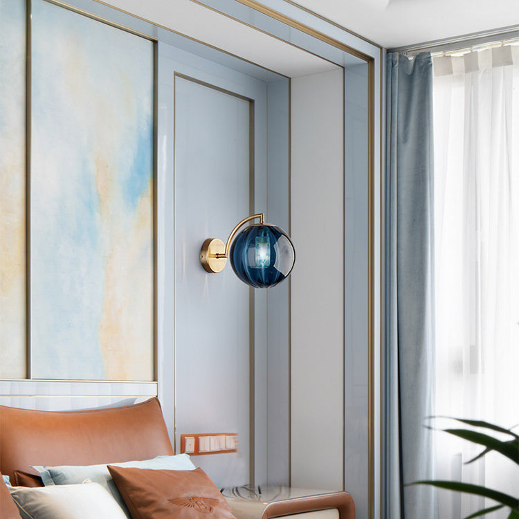 Vivolux | Zeitgenössische skandinavische runde Kugel Eisen Glas 1-Licht Wandlampe für Wohnzimmer