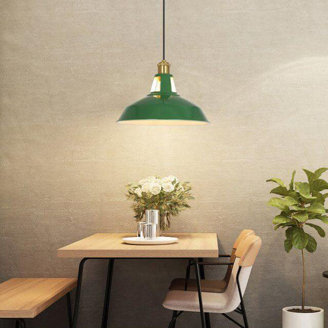 Vivolux | RetroDome Industrielle Vintage Pendelleuchte | Grünes Eisen-Kuppeldesign | Einzellicht | Rustikale Deckenbeleuchtung