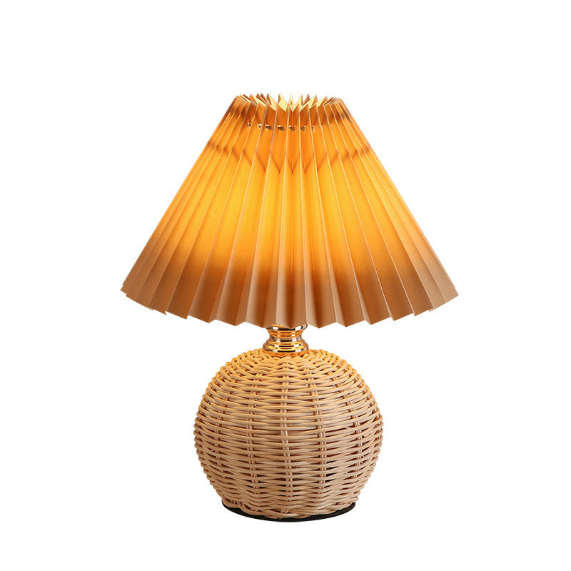 Vivolux | RattaLume Nordic LED Tischlampe | Geflochtenes Rattan & Faltstoffschirm | Stimmungslicht | Deko fürs Schlafzimmer