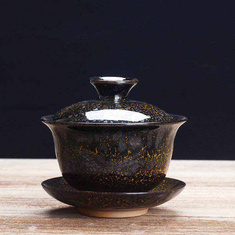 Vivolux | Vintage Kiln Keramik Gaiwan Sancai Teetasse Teetasse und Untertasse mit Deckel