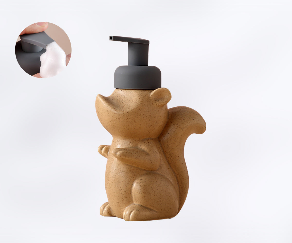 Vivolux | Keramischer Seifenspender, Eichhörnchen Schaum-Pumpen Badezimmerflasche, Tierdesign, nachfüllbare wiederverwendbare Lotion-Pumpe für Badezimmer Küche, 510ml/17,2oz