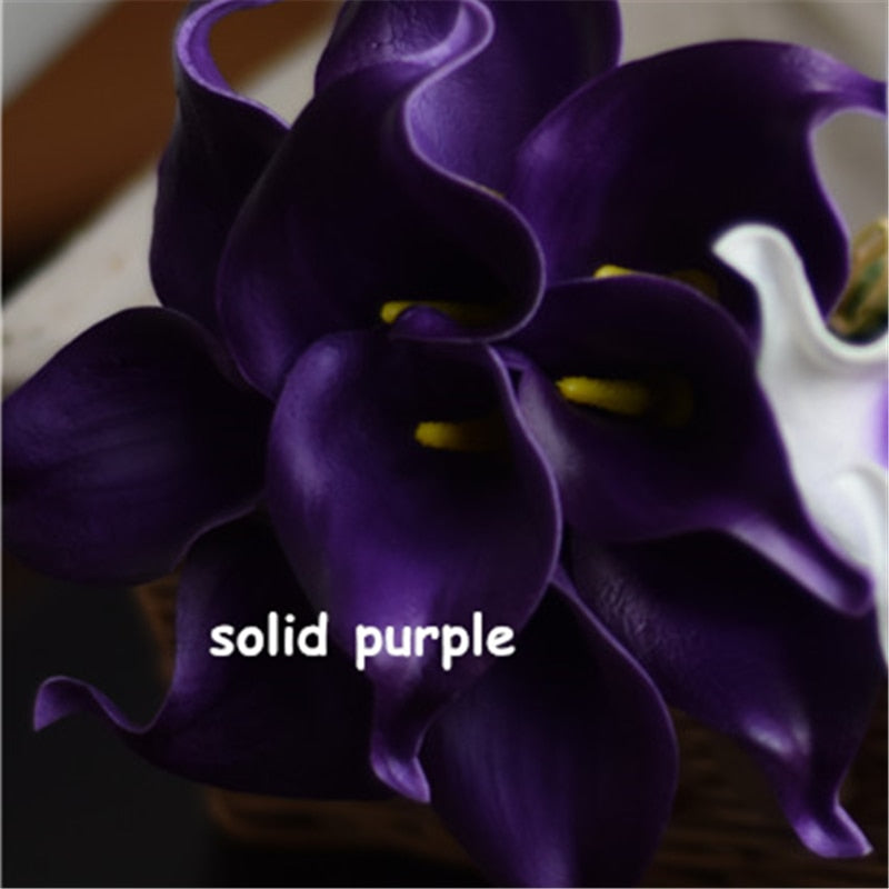 Vivolux | 10 marineblaue Calla-Lilien PU Real Touch Blumen Hochzeitsdekoration Sträuße Tischdekoration Kunstblumen Wohnkultur