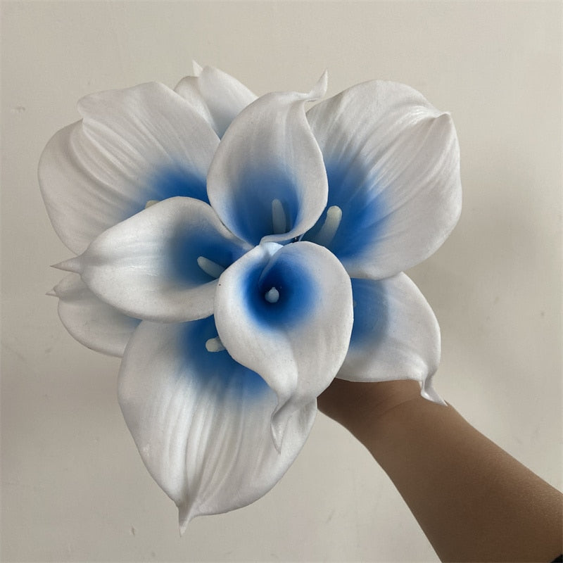 Vivolux | 10 marineblaue Calla-Lilien PU Real Touch Blumen Hochzeitsdekoration Sträuße Tischdekoration Kunstblumen Wohnkultur