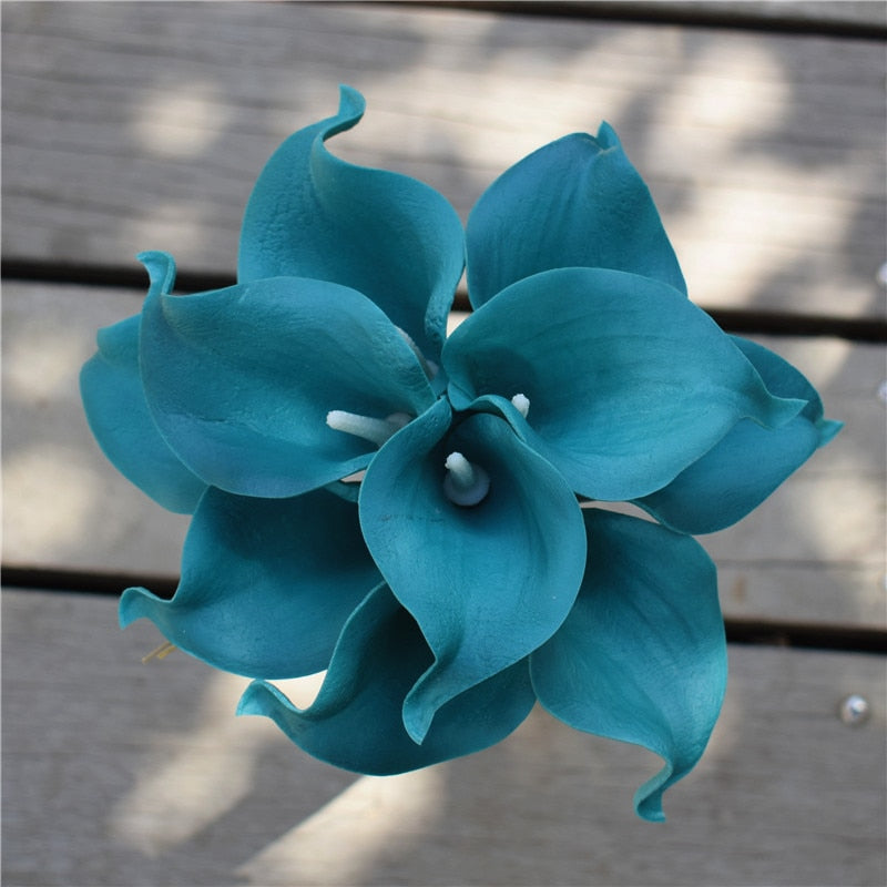 Vivolux | 10 marineblaue Calla-Lilien PU Real Touch Blumen Hochzeitsdekoration Sträuße Tischdekoration Kunstblumen Wohnkultur