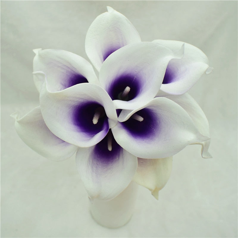 Vivolux | 10 marineblaue Calla-Lilien PU Real Touch Blumen Hochzeitsdekoration Sträuße Tischdekoration Kunstblumen Wohnkultur