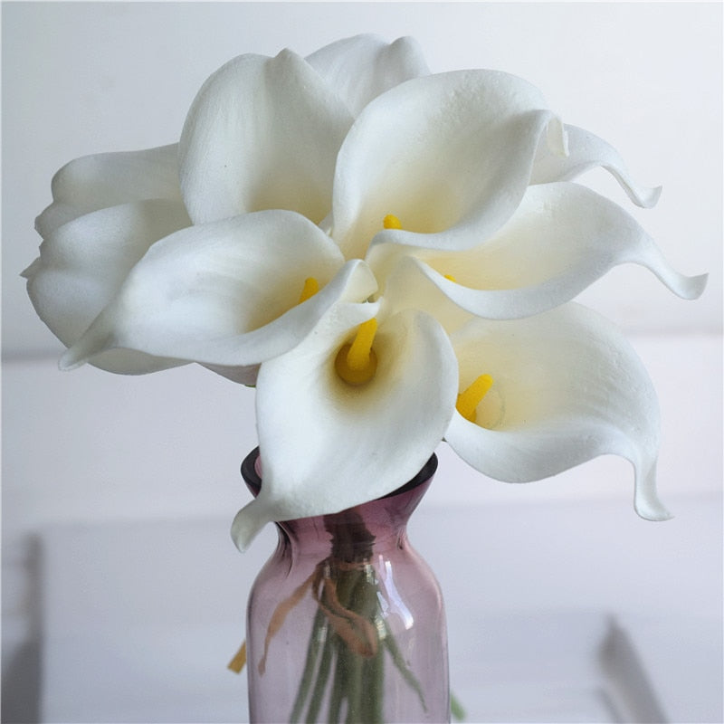 Vivolux | 10 marineblaue Calla-Lilien PU Real Touch Blumen Hochzeitsdekoration Sträuße Tischdekoration Kunstblumen Wohnkultur