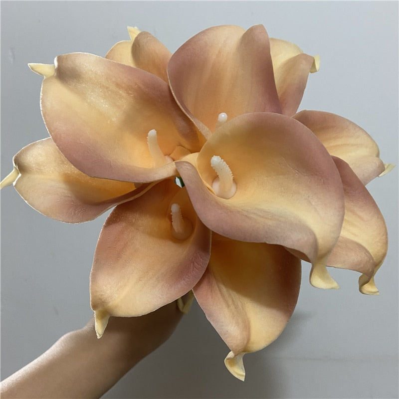 Vivolux | 10 marineblaue Calla-Lilien PU Real Touch Blumen Hochzeitsdekoration Sträuße Tischdekoration Kunstblumen Wohnkultur