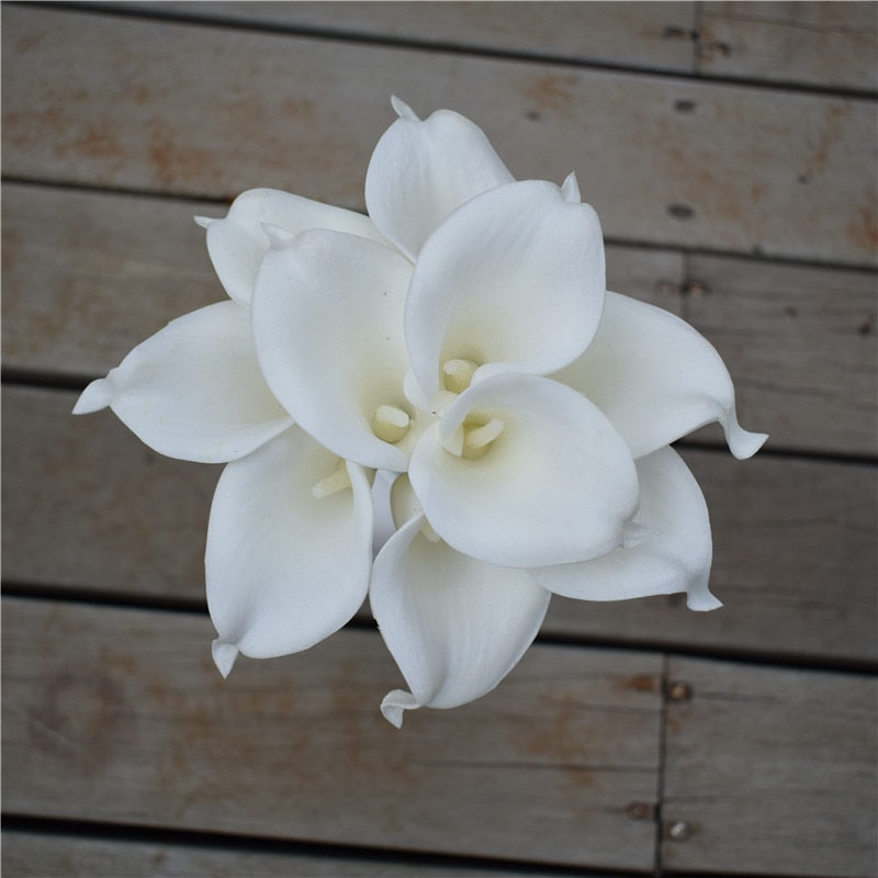 Vivolux | 10 marineblaue Calla-Lilien PU Real Touch Blumen Hochzeitsdekoration Sträuße Tischdekoration Kunstblumen Wohnkultur