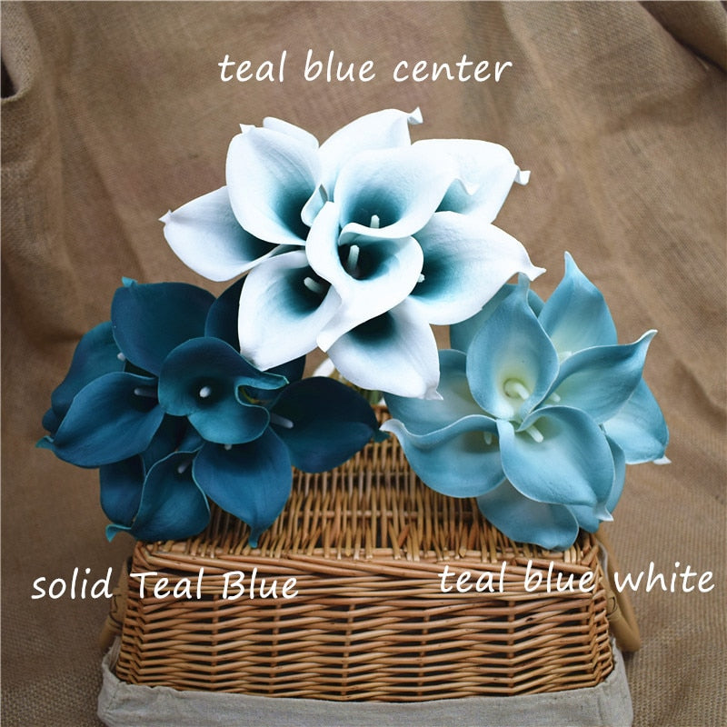 Vivolux | 10 marineblaue Calla-Lilien PU Real Touch Blumen Hochzeitsdekoration Sträuße Tischdekoration Kunstblumen Wohnkultur