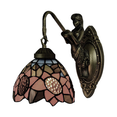 Vivolux | 1 Kop Leefruimte Wandlamp Tiffany Antieke Messing Wandgemonteerde Lamp met Zonnebloem Oranje Glazen Schaduw