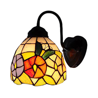 Vivolux | Schwarze Kuppel Wandlampe Viktorianisch 1 Kopf Multicolor Buntglas Wandleuchte mit Blumen/Libellenmuster