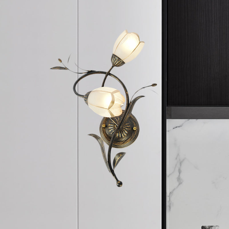 Vivolux | Vintage Bloem Wandlamp Verlichting 2 Koppen Frosted Glas Wandlampinrichting in Brons voor Woonkamer, Rechts/Links