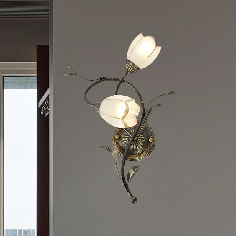 Vivolux | Vintage Bloem Wandlamp Verlichting 2 Koppen Frosted Glas Wandlampinrichting in Brons voor Woonkamer, Rechts/Links