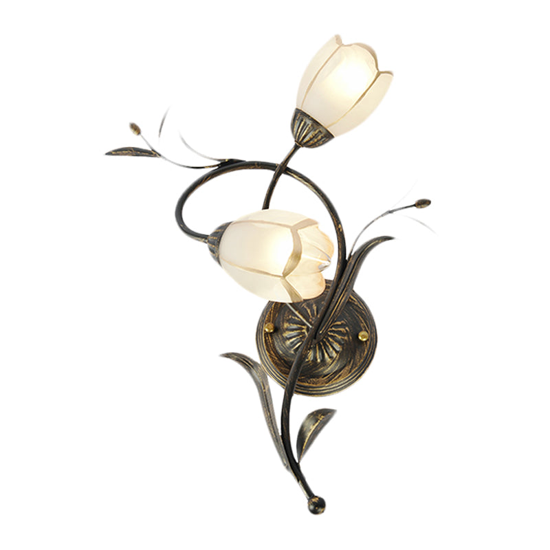 Vivolux | Vintage Bloem Wandlamp Verlichting 2 Koppen Frosted Glas Wandlampinrichting in Brons voor Woonkamer, Rechts/Links