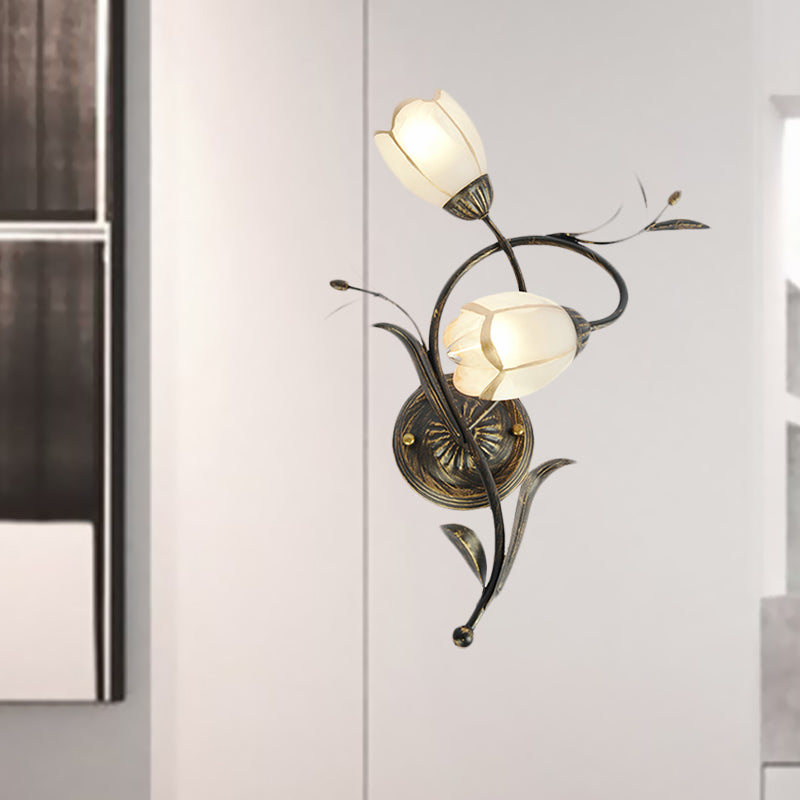 Vivolux | Vintage Bloem Wandlamp Verlichting 2 Koppen Frosted Glas Wandlampinrichting in Brons voor Woonkamer, Rechts/Links