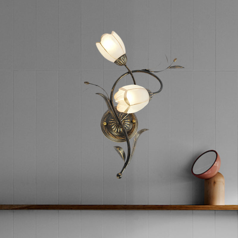 Vivolux | Vintage Bloem Wandlamp Verlichting 2 Koppen Frosted Glas Wandlampinrichting in Brons voor Woonkamer, Rechts/Links