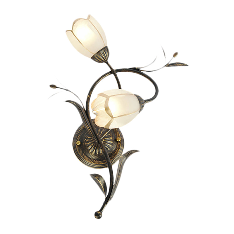 Vivolux | Vintage Bloem Wandlamp Verlichting 2 Koppen Frosted Glas Wandlampinrichting in Brons voor Woonkamer, Rechts/Links