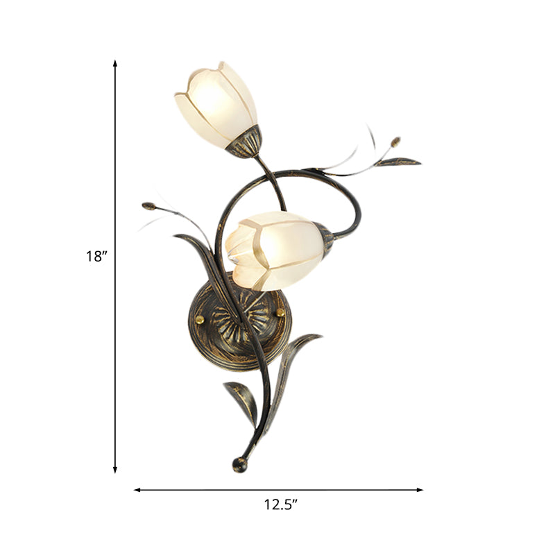 Vivolux | Vintage Bloem Wandlamp Verlichting 2 Koppen Frosted Glas Wandlampinrichting in Brons voor Woonkamer, Rechts/Links