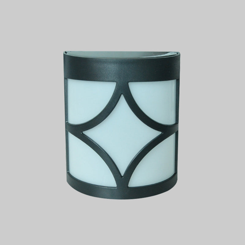 Vivolux | Retro Semi-Zylinder Flush Wand Sconce Kunststoff Innenhof RGB LED Wandmontage Leuchte mit Rhombus/Rechteck/Gitterkäfig in Schwarz