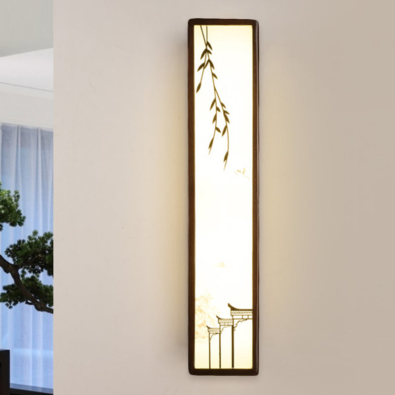 Vivolux | Acryl Rechteck Wandlicht Flush Mount Aziatisch Bruin LED Wandlamp Sconces met Bamboe en Huispatroon