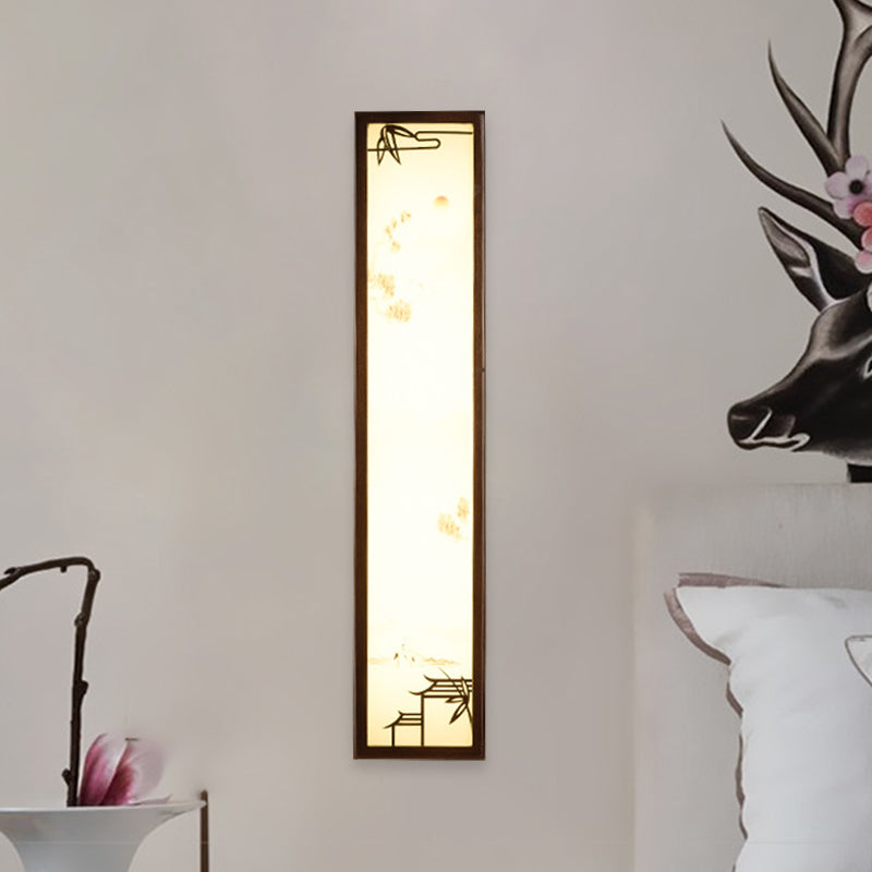 Vivolux | Acryl Rechteck Wandlicht Flush Mount Aziatisch Bruin LED Wandlamp Sconces met Bamboe en Huispatroon