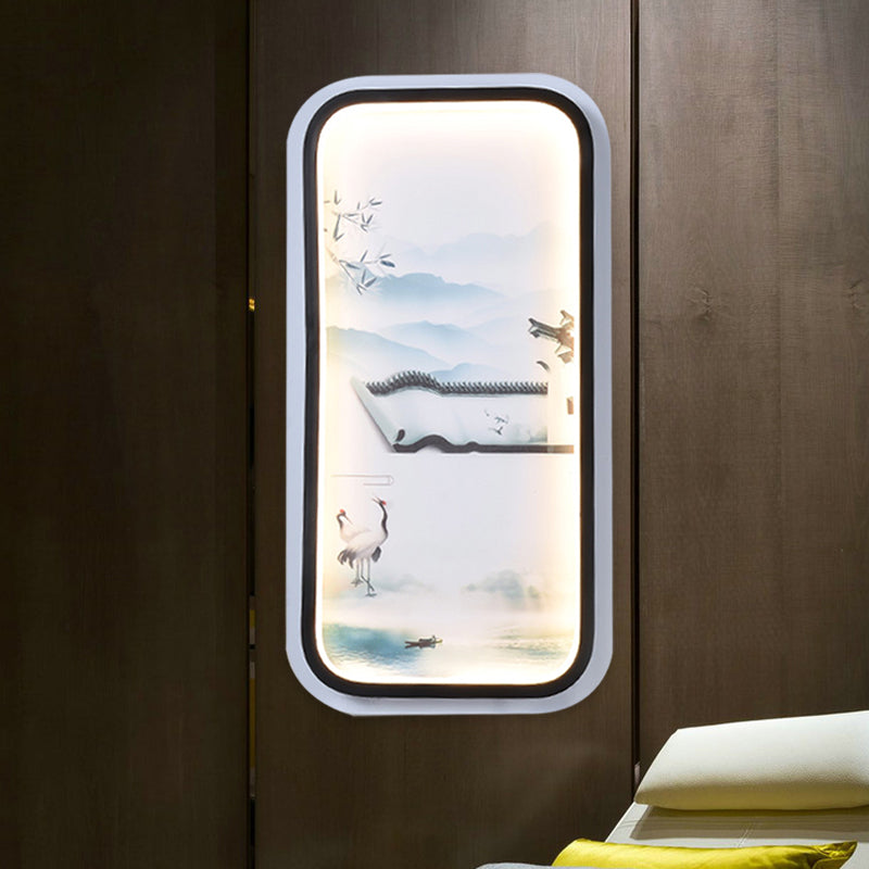 Vivolux | Parlor LED Mural Wandlamp Fixture Asia Zwart-Wit Wandlamp met Landschapschilderij Stofschaduw