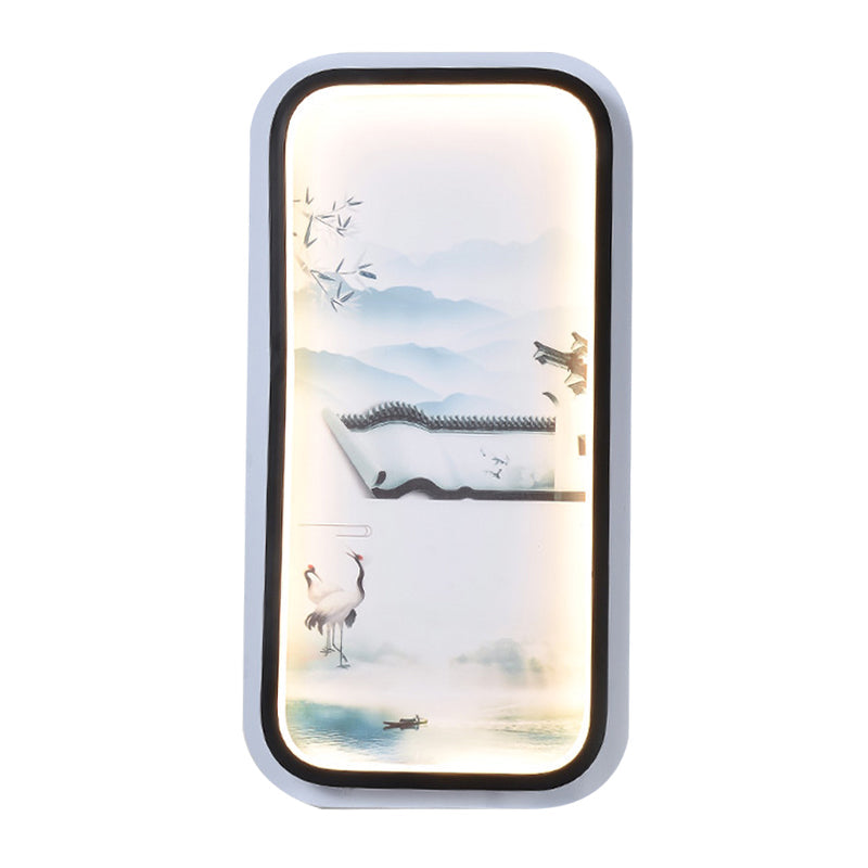 Vivolux | Parlor LED Mural Wandlamp Fixture Asia Zwart-Wit Wandlamp met Landschapschilderij Stofschaduw