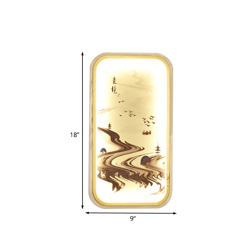 Vivolux | Padtekening Stof Muurschildering Verlichting Aziatisch Gouden LED Wandlampe für Wohnzimmer