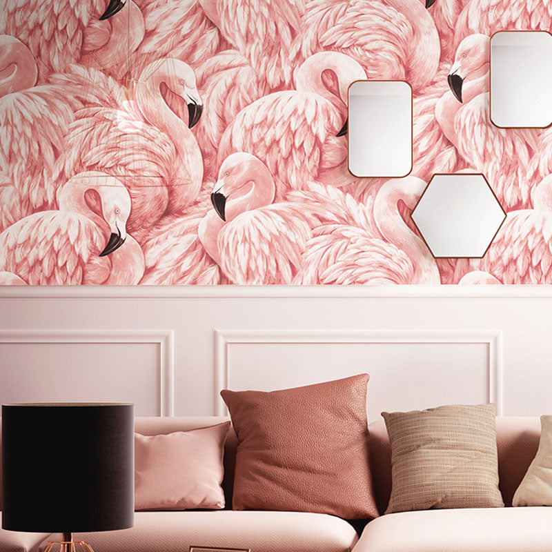 Vivolux | Tropisch Flamingo Behang Rol voor Meisjes Slaapkamer, Zacht Roze, 33 voet x 20,5 inch