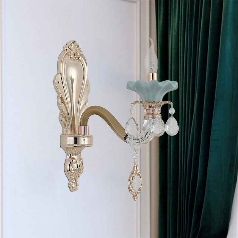 Vivolux | Traditionelle Kerzen Wandbeleuchtung Idee 1/2-Licht Kristall Wandmontage Lampe Leuchte in Gold