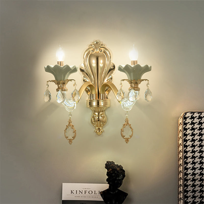 Vivolux | Traditionelle Kerzen Wandbeleuchtung Idee 1/2-Licht Kristall Wandmontage Lampe Leuchte in Gold