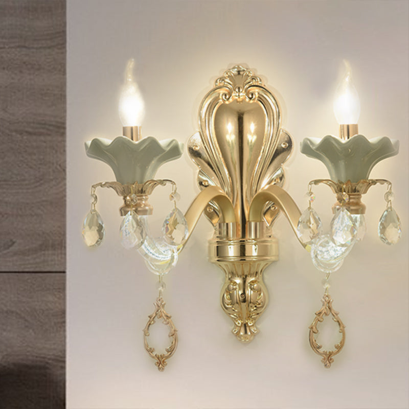 Vivolux | Traditionelle Kerzen Wandbeleuchtung Idee 1/2-Licht Kristall Wandmontage Lampe Leuchte in Gold