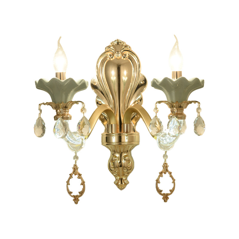 Vivolux | Traditionelle Kerzen Wandbeleuchtung Idee 1/2-Licht Kristall Wandmontage Lampe Leuchte in Gold