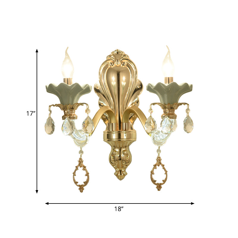 Vivolux | Traditionelle Kerzen Wandbeleuchtung Idee 1/2-Licht Kristall Wandmontage Lampe Leuchte in Gold