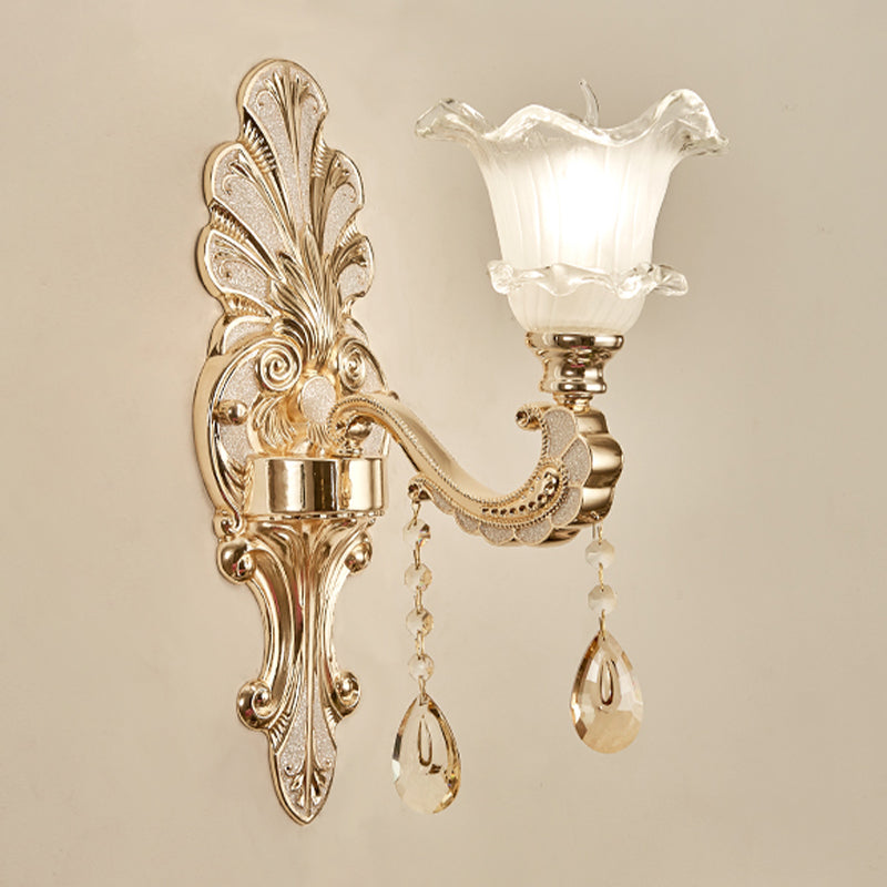 Vivolux | Rüschensaum Glocken Frosted Glass Wandleuchte Retro 1/2-Birne Tür Wandmontierte Licht in Gold