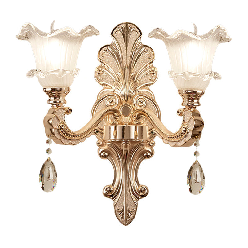 Vivolux | Rüschensaum Glocken Frosted Glass Wandleuchte Retro 1/2-Birne Tür Wandmontierte Licht in Gold