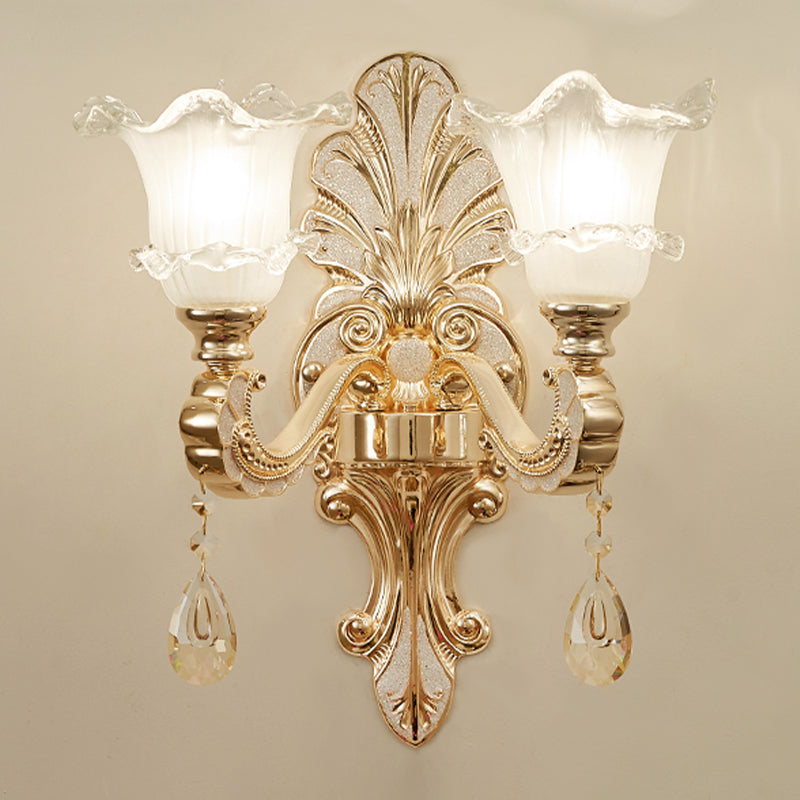 Vivolux | Rüschensaum Glocken Frosted Glass Wandleuchte Retro 1/2-Birne Tür Wandmontierte Licht in Gold