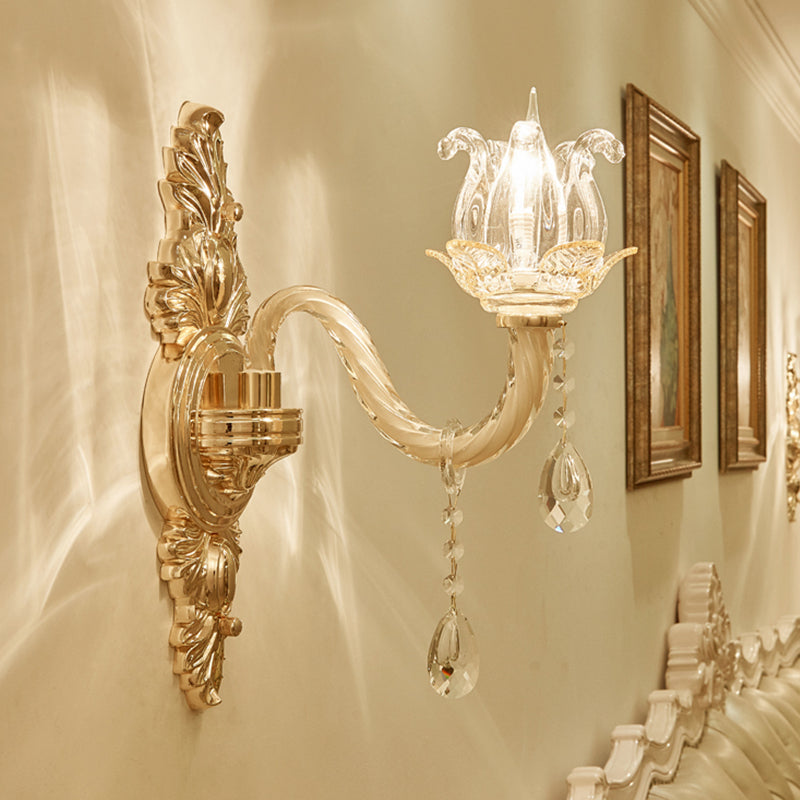 Vivolux | Transparente Glas Gold Wandlichtarmatur Halboffene Knospe Einzelne Retro Stil Wandmontierte Lampe
