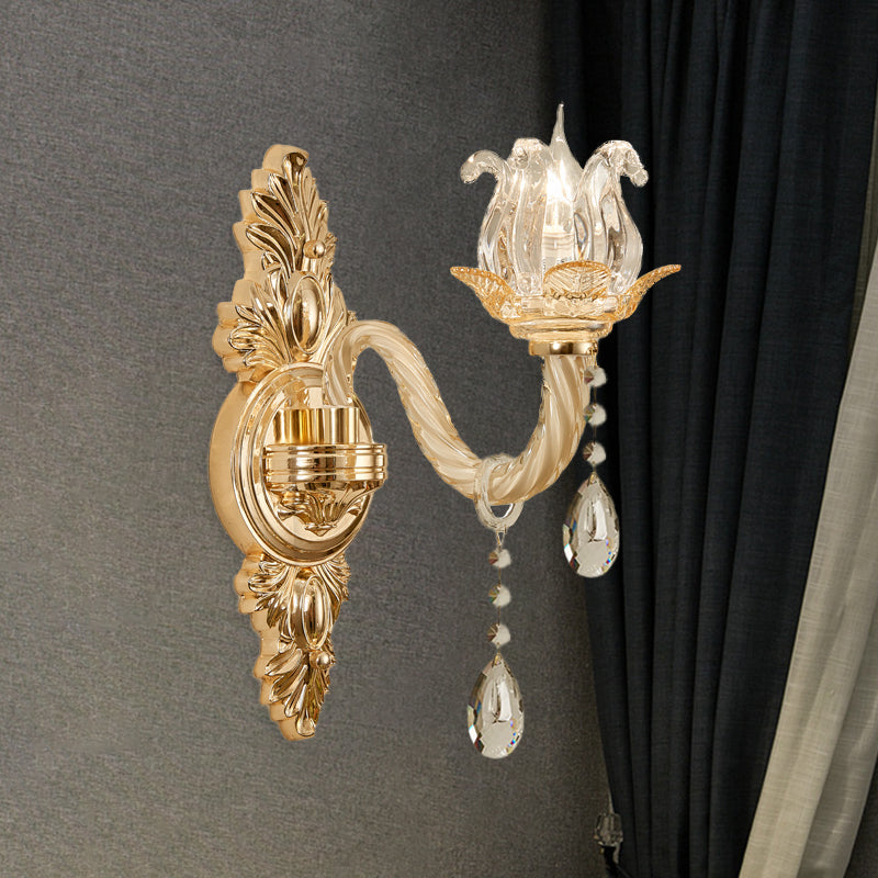 Vivolux | Transparente Glas Gold Wandlichtarmatur Halboffene Knospe Einzelne Retro Stil Wandmontierte Lampe