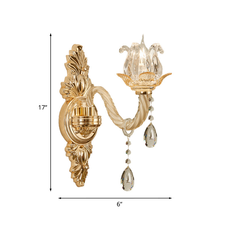 Vivolux | Transparente Glas Gold Wandlichtarmatur Halboffene Knospe Einzelne Retro Stil Wandmontierte Lampe