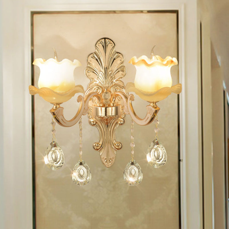 Vivolux | Vintage Rüsch Wandleuchte 1/2-Kopf Mattglas Wandmontage Leuchte in Gold für Badezimmer