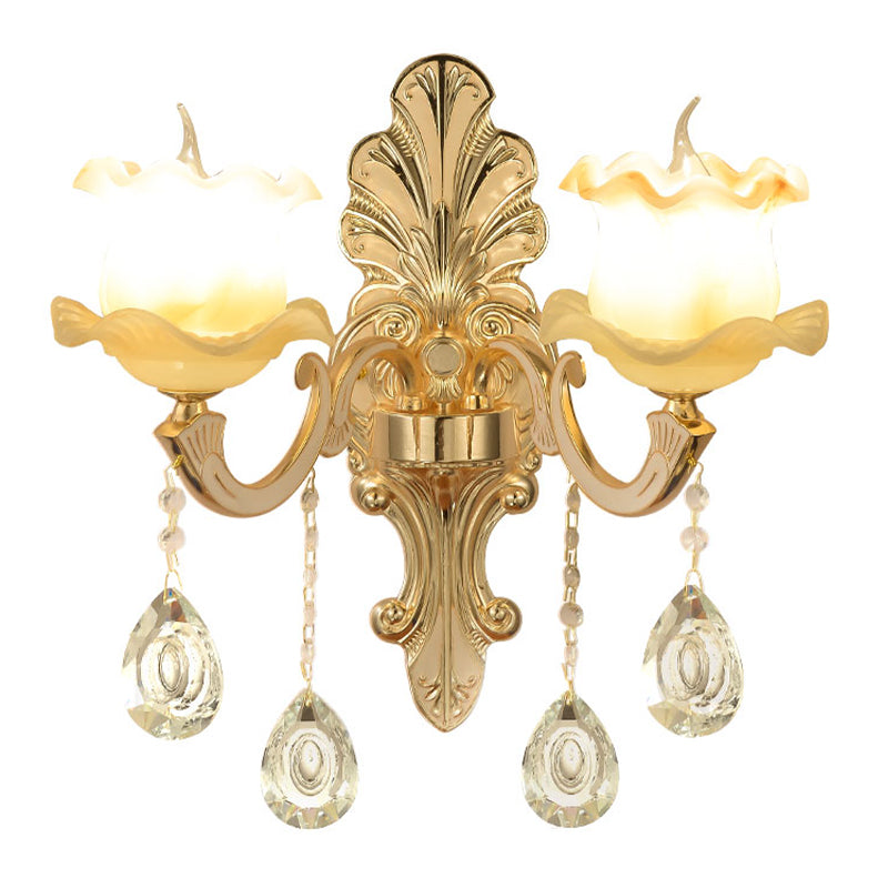 Vivolux | Vintage Rüsch Wandleuchte 1/2-Kopf Mattglas Wandmontage Leuchte in Gold für Badezimmer