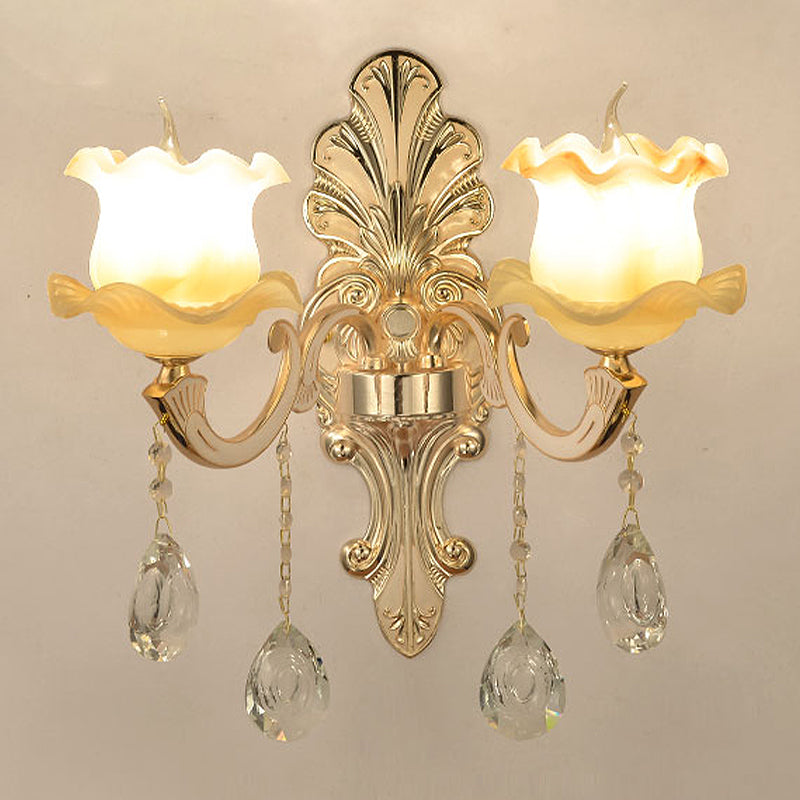 Vivolux | Vintage Rüsch Wandleuchte 1/2-Kopf Mattglas Wandmontage Leuchte in Gold für Badezimmer