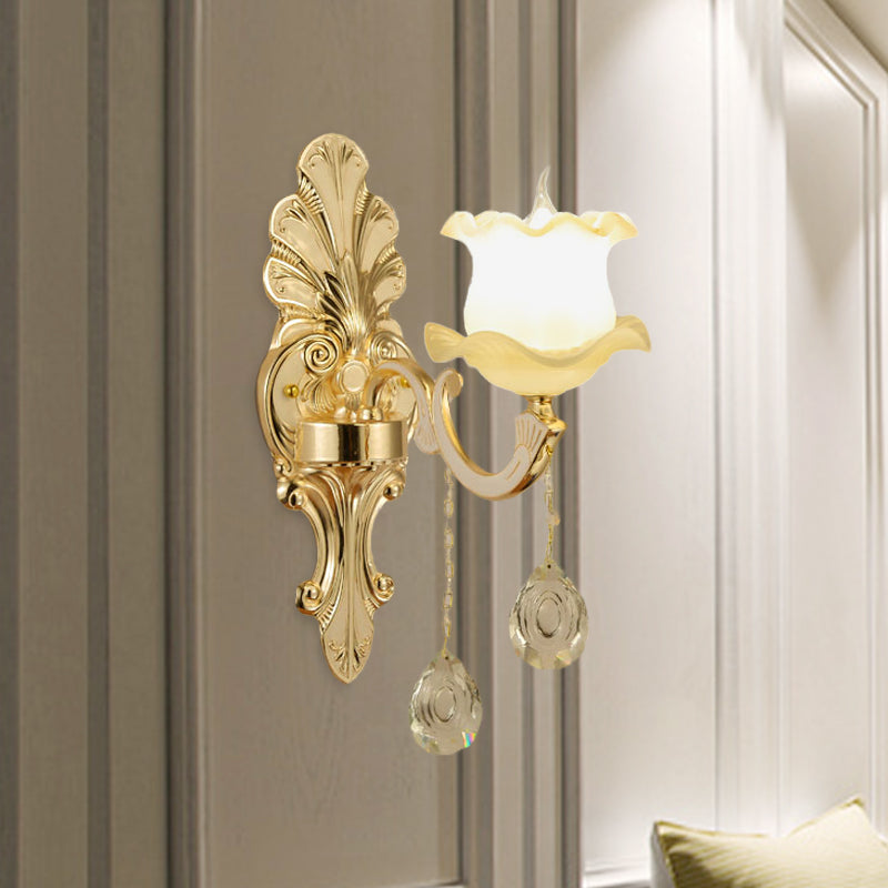 Vivolux | Vintage Rüsch Wandleuchte 1/2-Kopf Mattglas Wandmontage Leuchte in Gold für Badezimmer