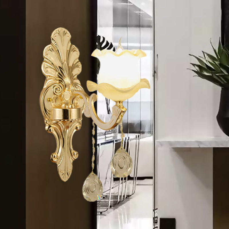 Vivolux | Vintage Rüsch Wandleuchte 1/2-Kopf Mattglas Wandmontage Leuchte in Gold für Badezimmer