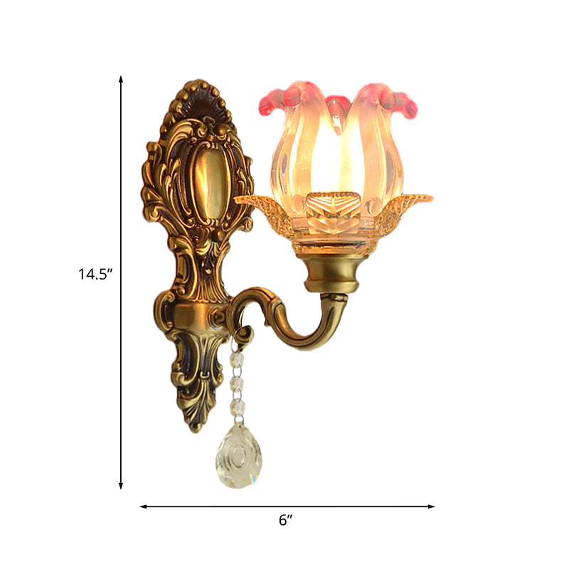 Vivolux | Retro Flower Wandverlichting Ideeën 1 Gloeilamp Roze-Doorzichtig Vervagend Glas Wandlamp in Messing