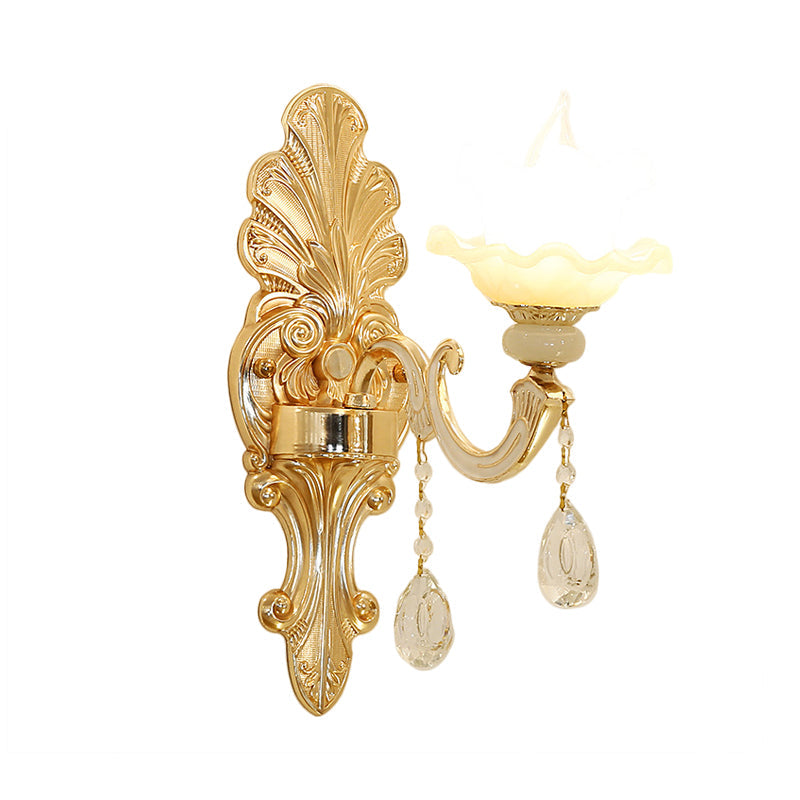 Vivolux | Opal Glass Gold Finish Wandlamp Bloemenschaduw Enkele Licht Mid Century Wandgemonteerde Licht