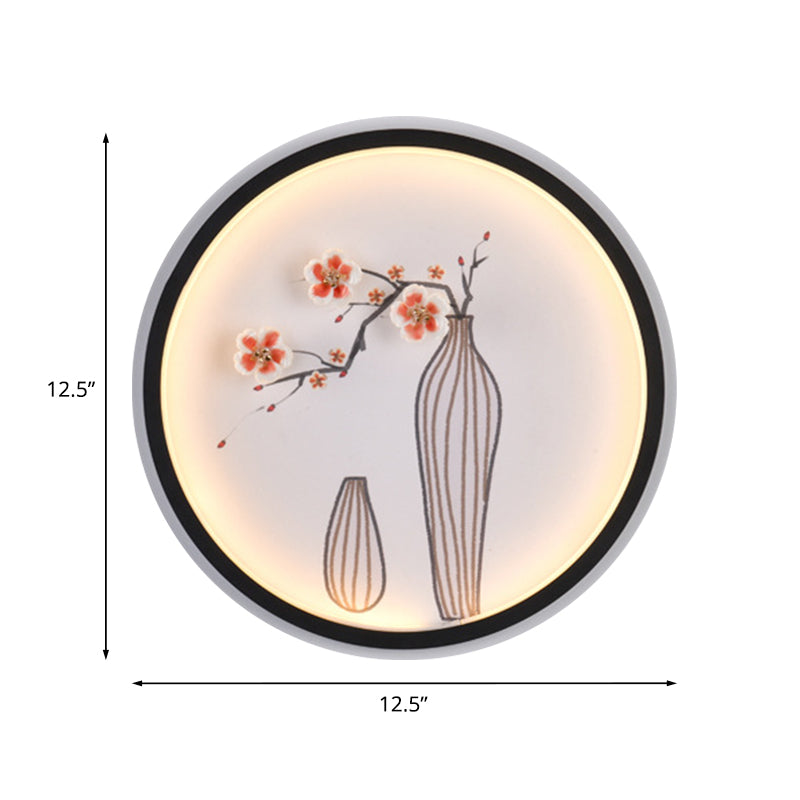 Vivolux | Pflaume und Vase Esszimmer Wandmural Beleuchtung Keramisch Minimalistisch LED Kreis Wandmontage Lampe in Schwarz