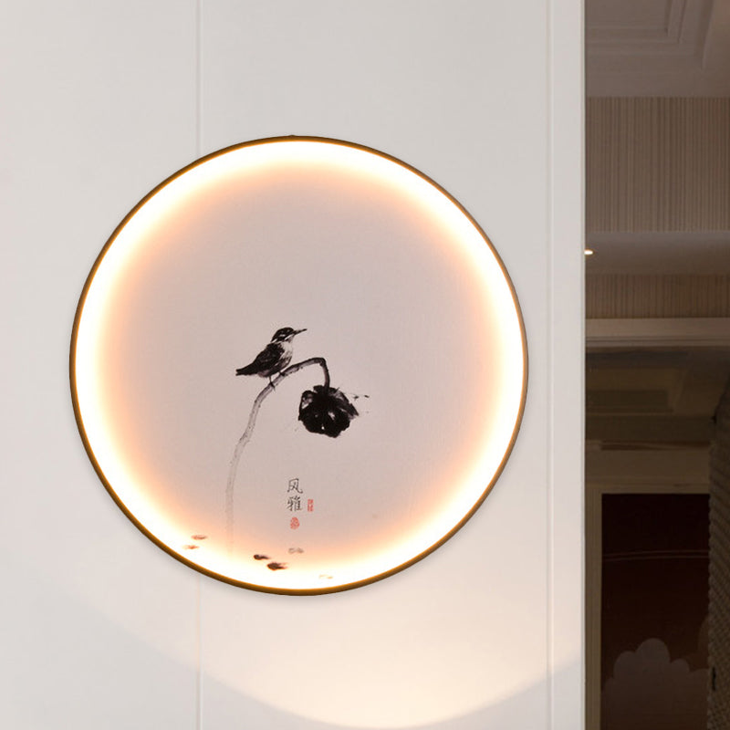 Vivolux | Vogel und Lotus LED Wandlicht Chinesischer Stil Aluminium Esszimmer Rund Flush Mount Wandleuchte in Schwarz